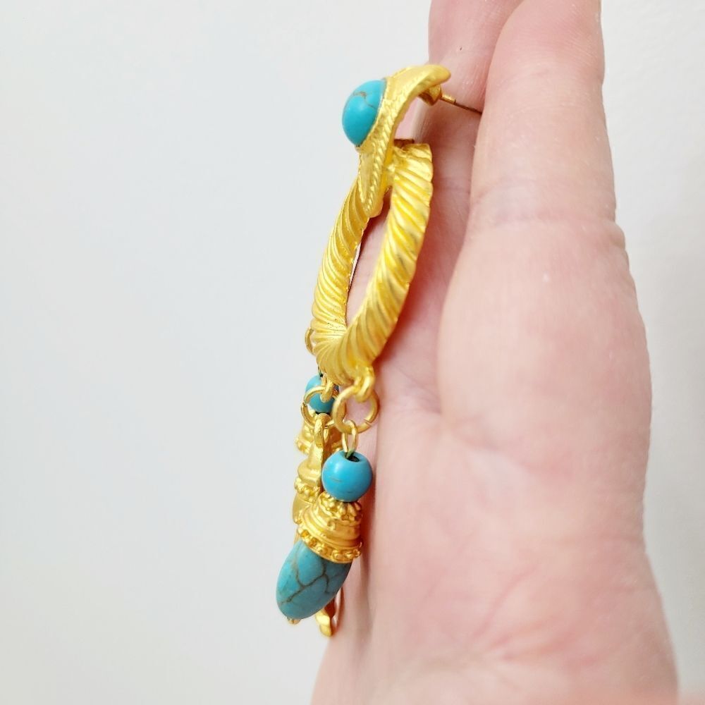 Brand New Indian Style Gold Tone With Turquoise Stone Earrings - Picture 4 of 5